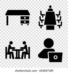 Workplace icons set. set of 4 workplace filled icons such as office desk, man with laptop