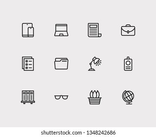 Workplace icons set. Library and workplace icons with to-do list, flower pot and laptop. Set of organization for web app logo UI design.