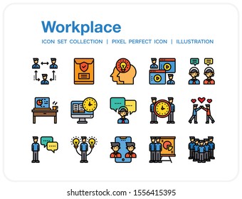 Workplace Icons Set. UI Pixel Perfect Well-crafted Vector Thin Line Icons. The illustrations are a vector.