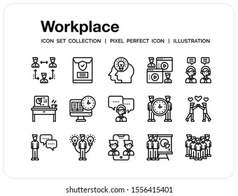 Workplace Icons Set. UI Pixel Perfect Well-crafted Vector Thin Line Icons. The illustrations are a vector.