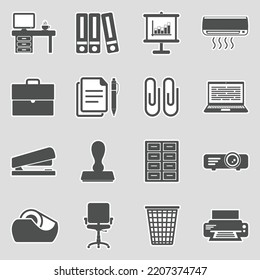 Workplace Icons. Sticker Design. Vector Illustration.