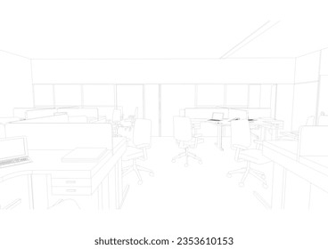 Ilustración del lugar de trabajo. Dibujado a mano.