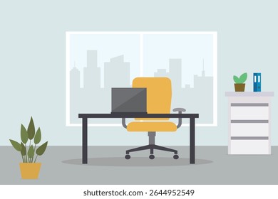 trabalho, casa, sala, cadeira, desenho animado, negócio, mesa, gráfico, lugar, vetor, design, plano, computador, interior, conceito, trabalho, fundo, freelance, móveis, espaço de trabalho, moderno, inter
