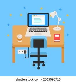 workplace illustrator vector with laptop on desk