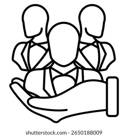 Arbeitsplatz-Einschluss-Symbol, dargestellt von Hand, Mitarbeiter-Linienstil.