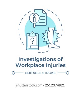 Workplace injuries investigation soft blue concept icon. Medical report, worker illness. Round shape line illustration. Abstract idea. Graphic design. Easy to use in infographic, presentation