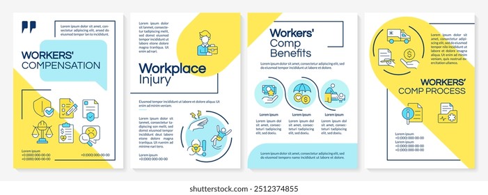 Workplace injury compensation brochure template. Insurance payment. Leaflet design with linear icons. Editable 4 vector layouts for presentation, annual reports