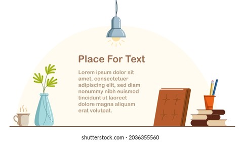 Workplace of intellectual worker employee or studying student vector flat illustration isolated, education or analytical job freelance worker workspace, comfortable workplace.
