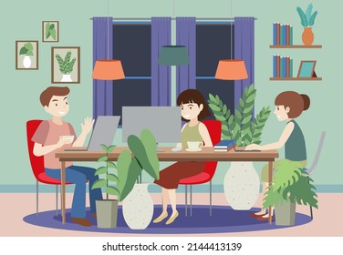 Workplace interior in flat design concept illustration