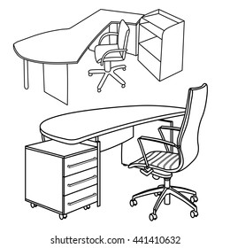 Workplace interior sketch. Hand drawn office interior