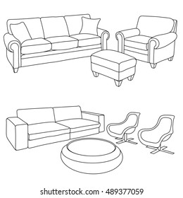 Workplace interior sketch. Hand drawn interior