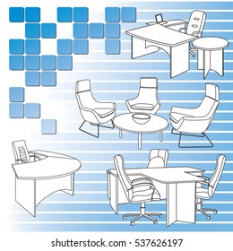 Workplace interior sketch. Hand drawn office interior
