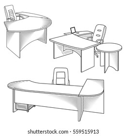 Workplace interior sketch. Hand drawn office interior