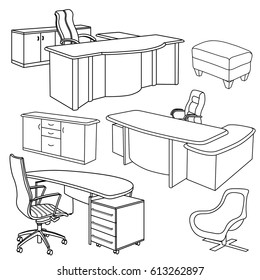 Workplace interior sketch. Hand drawn office interior