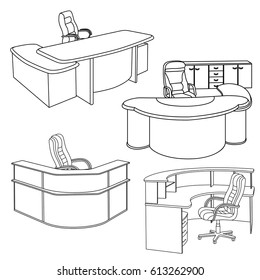 Workplace interior sketch. Hand drawn office interior