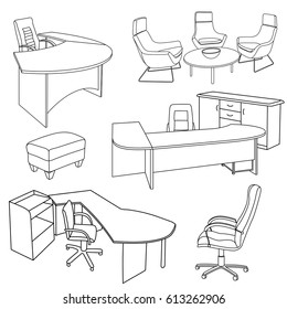 Workplace interior sketch. Hand drawn office interior