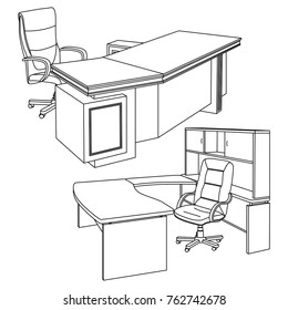 Workplace interior sketch. Hand drawn office interior