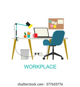 Workplace interior. Vector flat illustration.