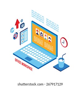 Workplace isometric elements set  Successful business concept