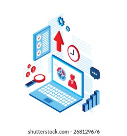 Workplace isometric elements set  Successful business concept