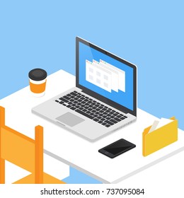 Workplace isometric vector illustration