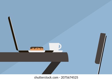 workplace with laptop and coffee

