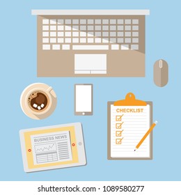 Workplace with Laptop and mobile devices, Vector illustration EPS10.