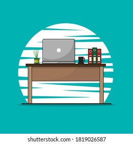 Workplace with Laptops illustration. flat icon concept isolated. flat cartoon style vector