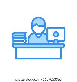 Ícone de aprendizado no local de trabalho Ilustração do vetor de cor azul