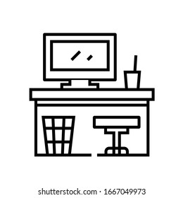 Icono de línea de lugar de trabajo, signo de concepto, ilustración de vector de contorno, símbolo lineal.