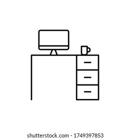 Workplace, linear icon, Line with Editable stroke, Office desk vector illustration.