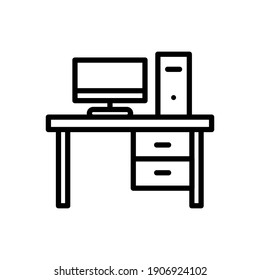 Workplace, linear icon, Line with Editable stroke, Office desk vector illustration, Vector illustration eps.10