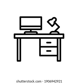 Workplace, linear icon, Line with Editable stroke, Office desk vector illustration, Vector illustration eps.10