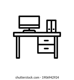 Workplace, linear icon, Line with Editable stroke, Office desk vector illustration, Vector illustration eps.10