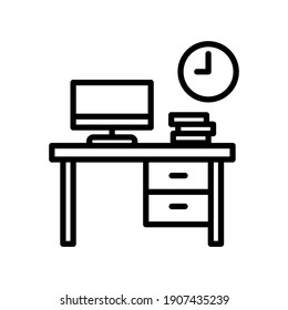 Workplace, linear icon, Line with Editable stroke, Office desk vector illustration, Vector illustration eps.10