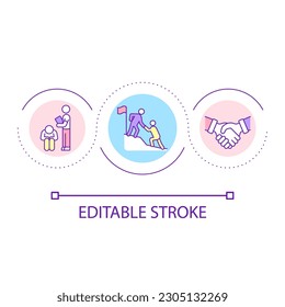 Workplace mentor and mentee relationship loop concept icon. Encouraging progress abstract idea thin line illustration. Achieving goals. Isolated outline drawing. Editable stroke. Arial font used