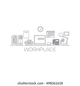 Workplace mono color thin line art vector illustration