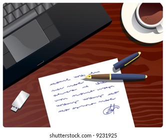 workplace with notebook & working paper