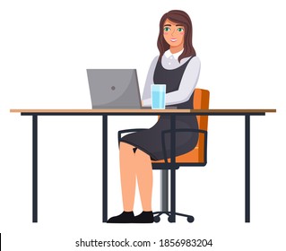 Workplace in office. Cabinet with creative workspace. Furniture and equipment for the workplace of an employee or office worker. Modern open space interior, empty contemporary co working center