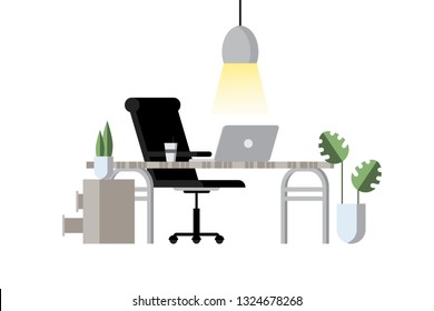 Workplace, office, cabinet. Office room with computer