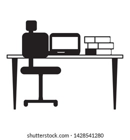 workplace office computer chair books vector illustration