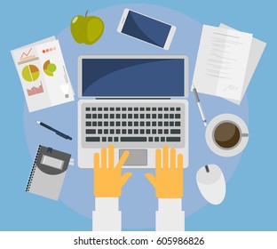 Workplace in Office flat design illustration. 