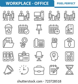 Workplace and Office Icons. Professional, pixel perfect icons optimized for both large and small resolutions. EPS 8 format. 2x size for preview.