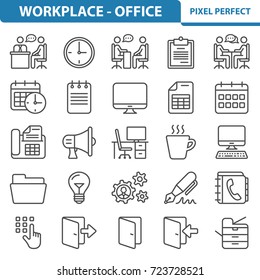 Workplace and Office Icons. Professional, pixel perfect icons optimized for both large and small resolutions. EPS 8 format. 2x size for preview.