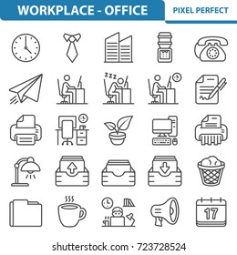 Workplace and Office Icons. Professional, pixel perfect icons optimized for both large and small resolutions. EPS 8 format. 2x size for preview.