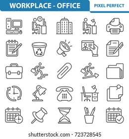 Workplace and Office Icons. Professional, pixel perfect icons optimized for both large and small resolutions. EPS 8 format. 2x size for preview.