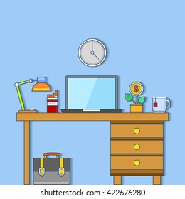 Workplace in office or room.