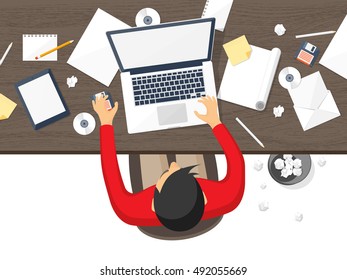 Workplace in Office with Table,Computer,Documents.Paperwork.Workplace Management Solutions.Office Jobs, Employment.Build Your Perfect Workplace.Organize Office Environment for Maximum Productivity.