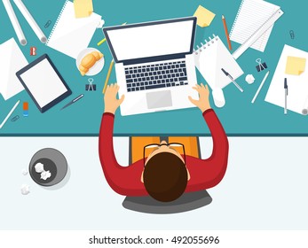 Workplace in Office with Table,Computer,Documents.Paperwork.Workplace Management Solutions.Office Jobs, Employment.Build Your Perfect Workplace.Organize Office Environment for Maximum Productivity.