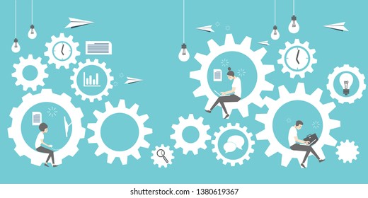 workplace office team work gear blue lifestyle character vector